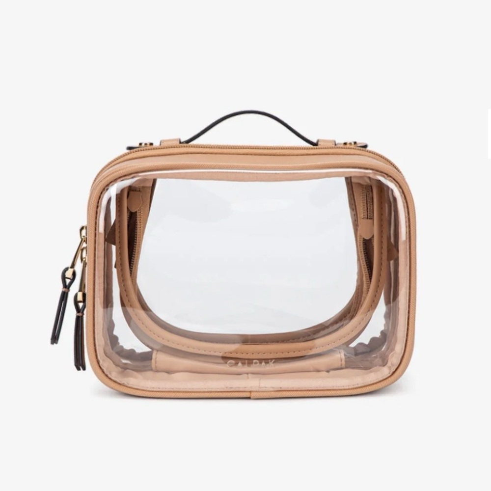 NWT Calpak Small Clear Cosmetics Case in Caramel